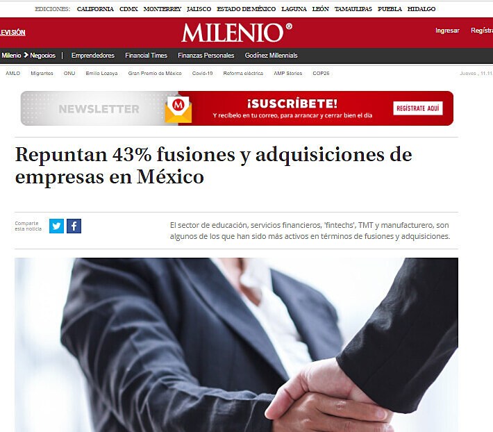 Repuntan 43% fusiones y adquisiciones de empresas en México
